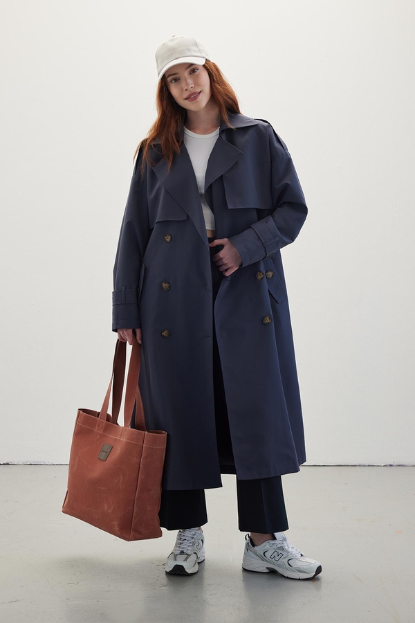 Dark blue hot sale trench coat