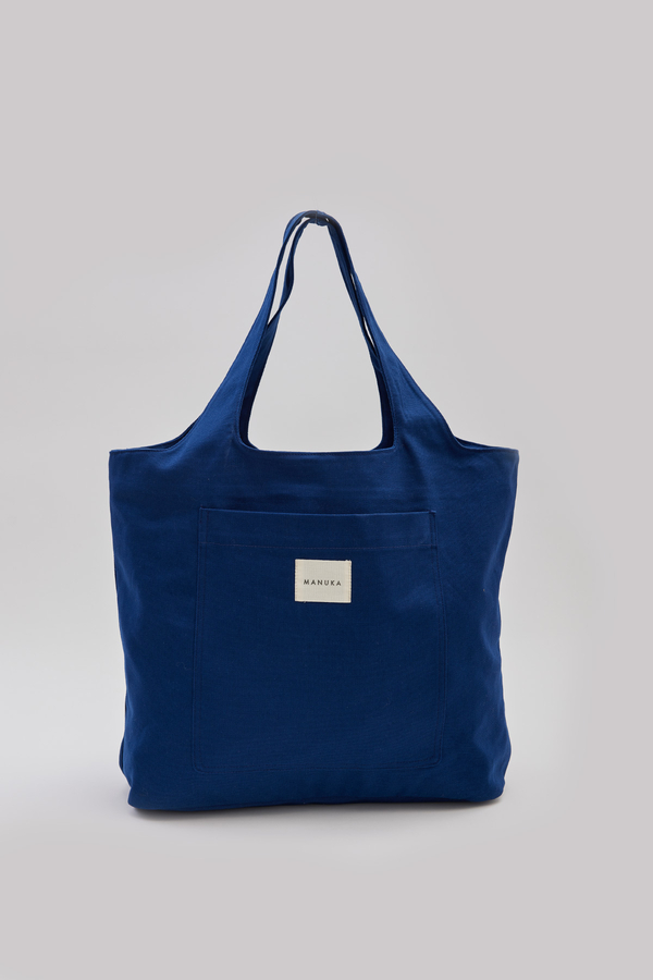 WIDE POCKET CANVAS BAG NAVY BLUE | Manuka