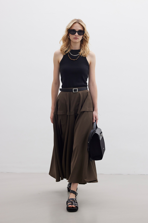 Manuka - ROLLED DESIGN SKIRT BROWN (1)