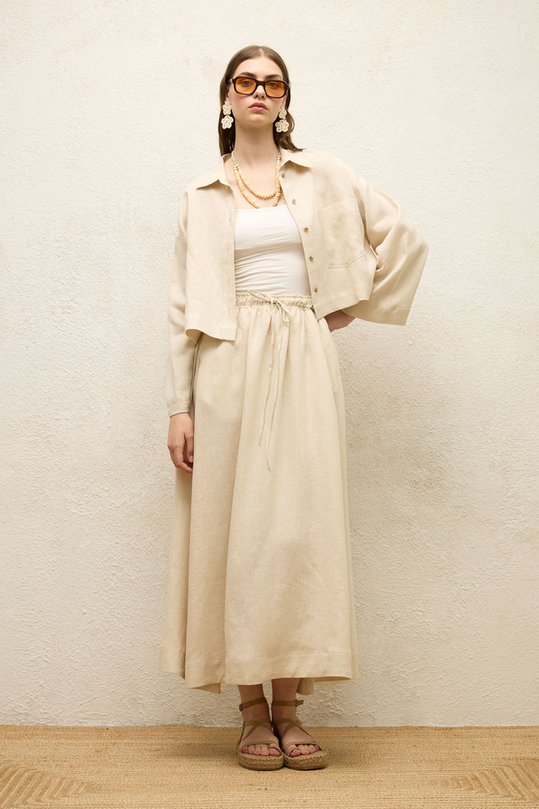 Manuka - LOOSE CUT LINEN SKIRT BEIGE (1)