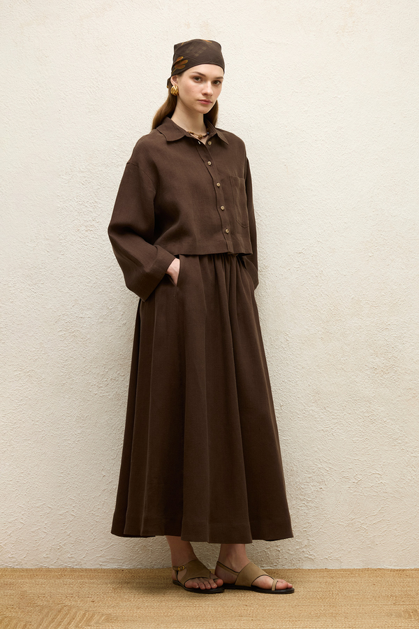 Manuka - LOOSE CUT LINEN SKIRT BITTER BROWN (1)