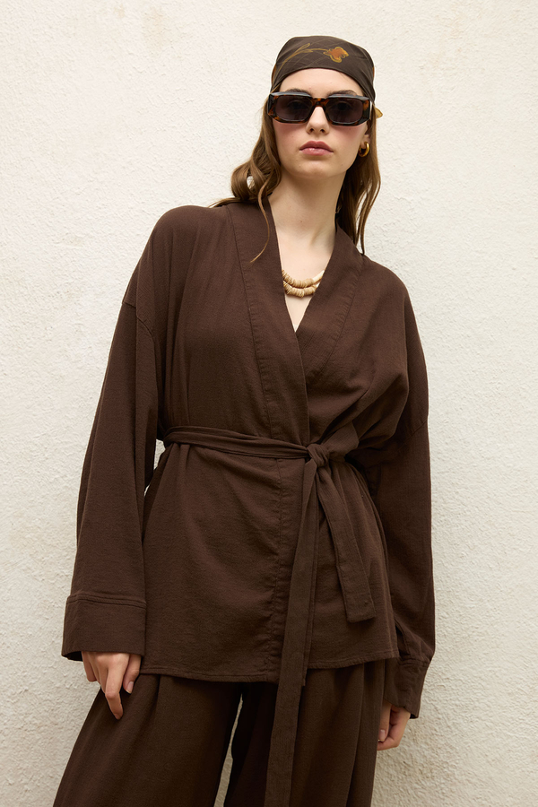 Manuka - COTTON BELT KIMONO BROWN (1)