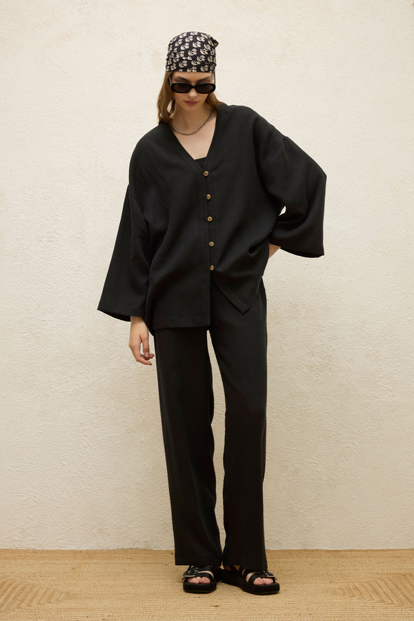 Manuka - BUTTONED LINEN SHIRT BLACK (1)