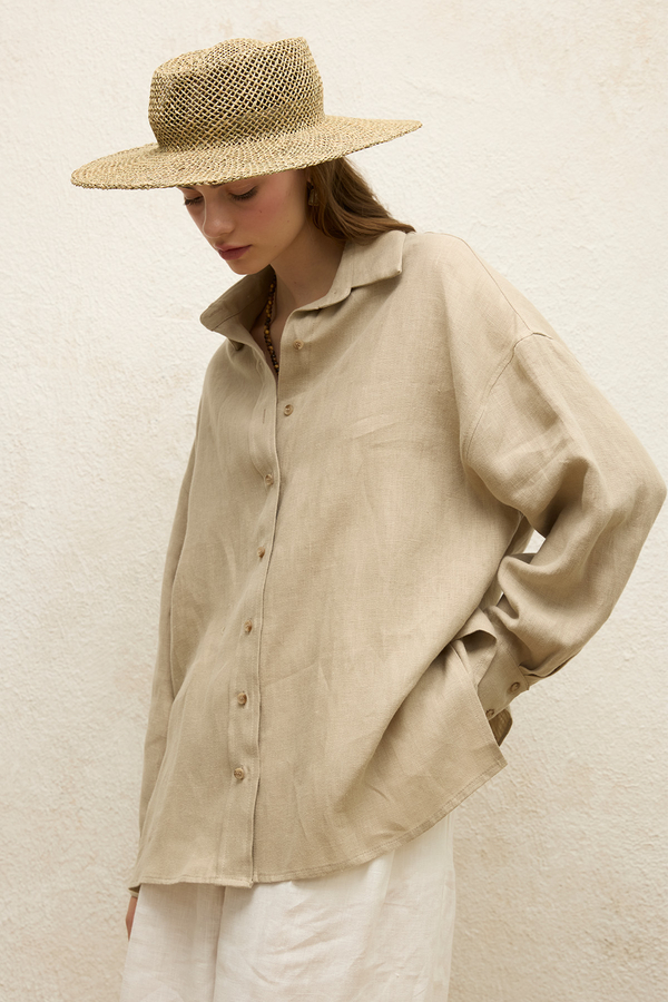 Manuka - LINEN OVERSIZE BUTTONED SHIRT SAND (1)