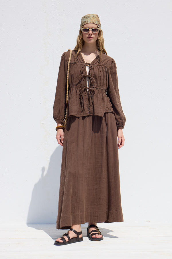 Manuka - WIDE CUT MUSLIN SKIRT BROWN (1)