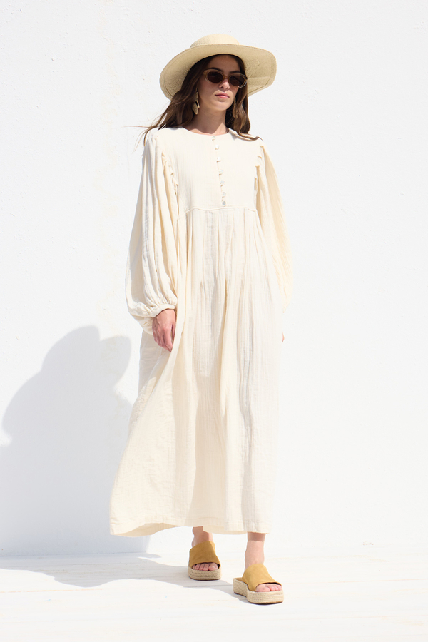 Manuka - PLEATED DETAILED MUSLIN DRESS Ecru (1)