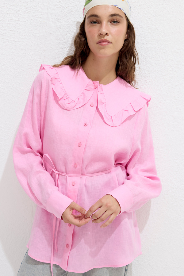 Manuka - COLLAR DETAIL LINEN SHIRT SOFT PINK (1)