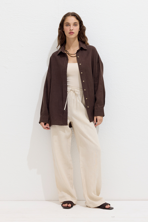 Manuka - LINEN OVERSIZE BUTTONED SHIRT BITTER BROWN (1)