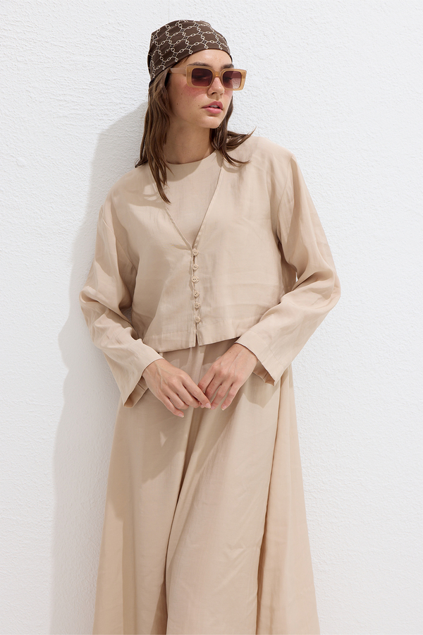 Manuka - MODAL BUTTONED BLOUSE BEIGE (1)