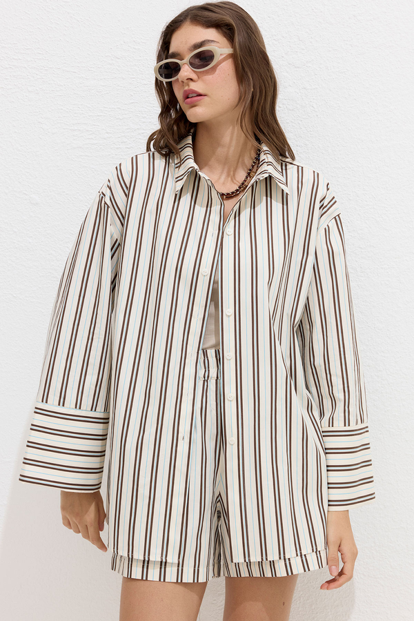 Manuka - STRIPED COTTON SHIRT BEIGE STRIPED (1)