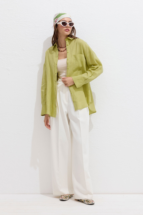 Manuka - FINE LINEN OVERSIZE SHIRT LIME (1)