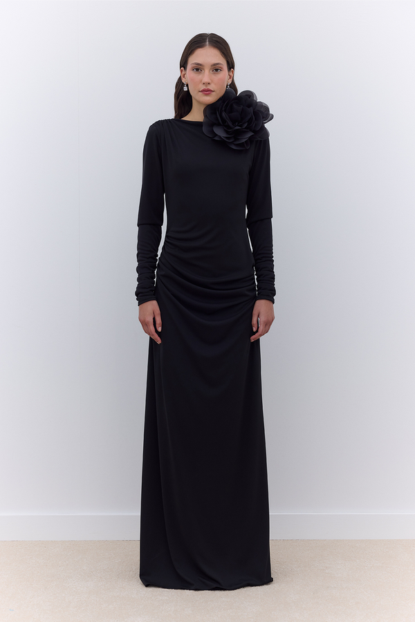 Manuka - HAILEY DRAPED EVENING DRESS BLACK (1)