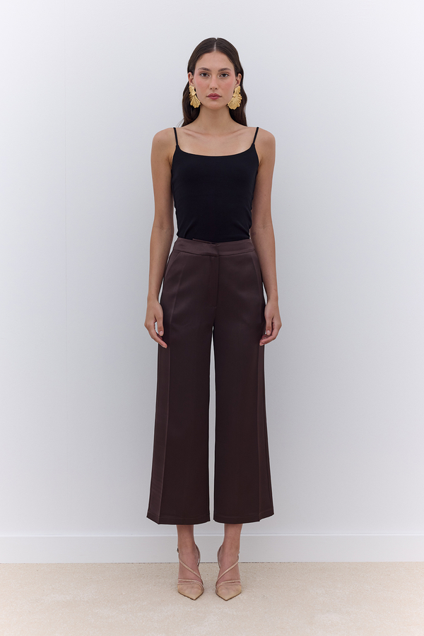 Manuka - SATIN STRAIGHT LEG TROUSERS BROWN (1)