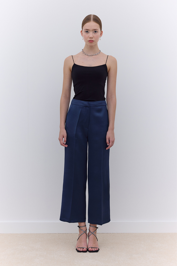 Manuka - SATIN STRAIGHT LEG TROUSERS NAVY BLUE (1)