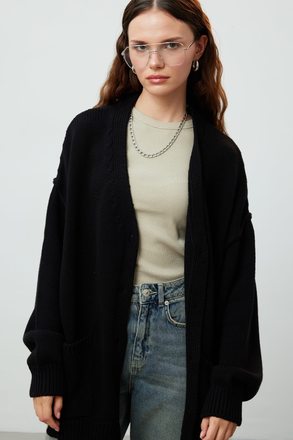 Manuka - SOFT TEXTURED OVERSIZE CARDIGAN BLACK (1)