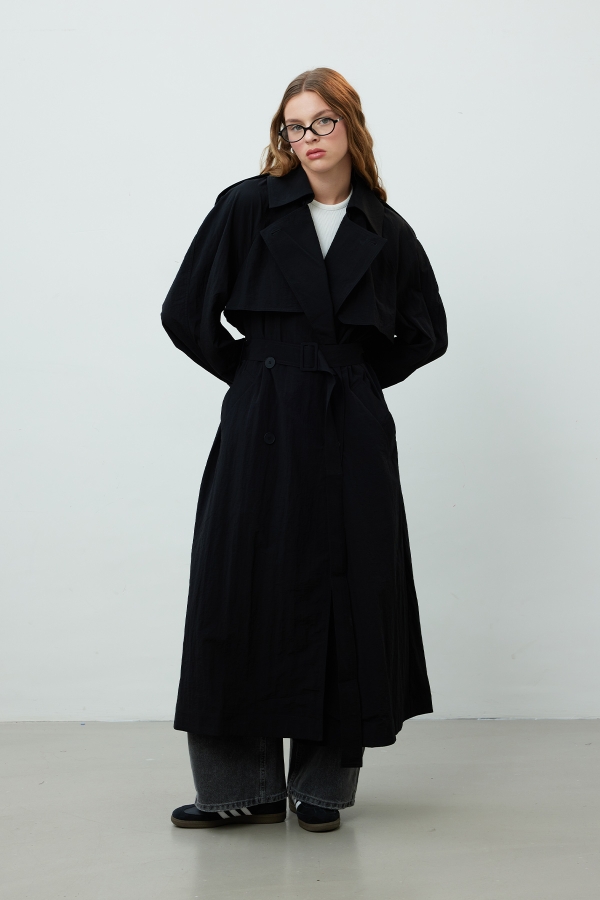 Manuka - TECHNICAL FABRIC OVERSIZE TRENCH COAT BLACK (1)