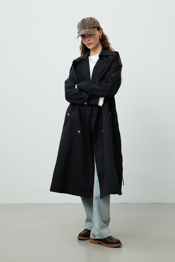 Manuka - BUTTONED SHIPPED TRENCH COAT BLACK (1)