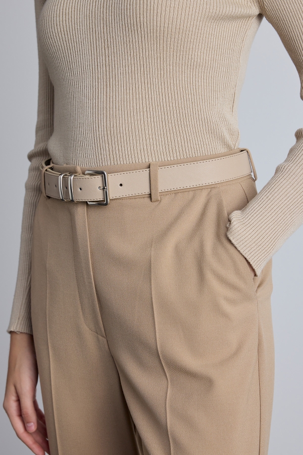 Manuka - BASIC SQUARE BUCKLE LEATHER BELT BEIGE (1)