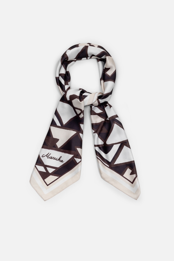 MANUKA - PATTERNED SATIN NECK SCARF MILANO- BROWN (1)