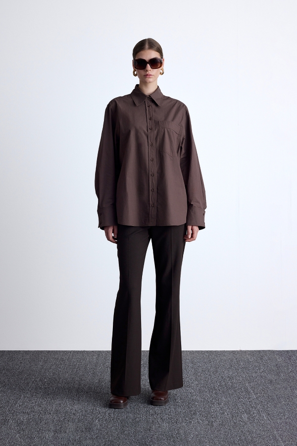 Manuka - PLEATED DETAIL OVERSIZE SHIRT BROWN (1)