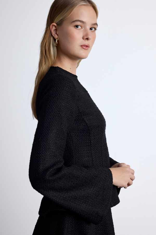 Manuka - PEPLUM DETAILED TWEED BLOUSE BLACK (1)