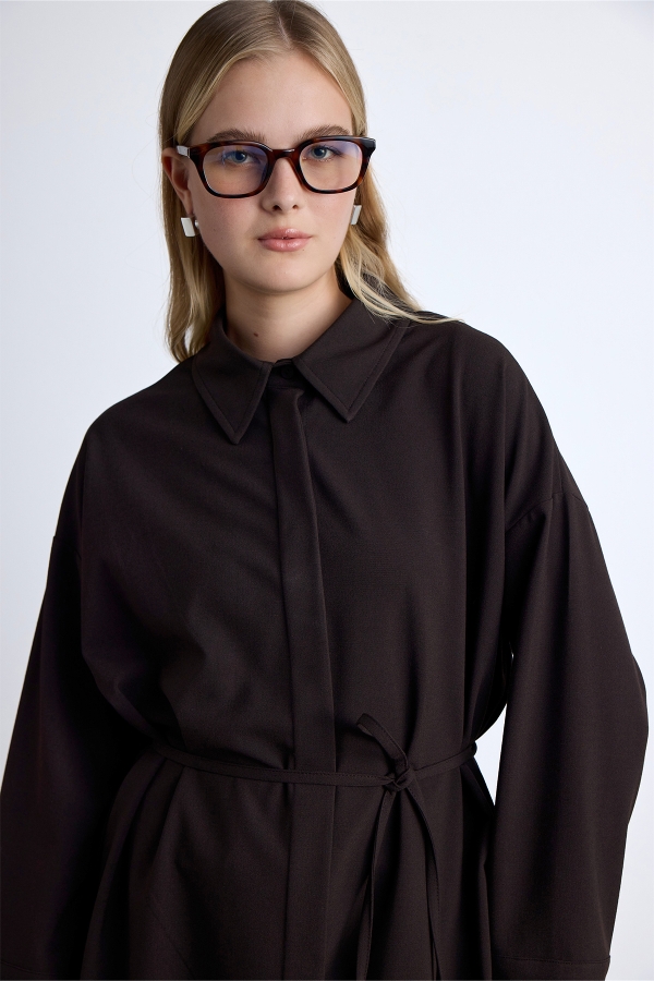 Manuka - WIDE COLLAR TUNIC BITTER BROWN (1)