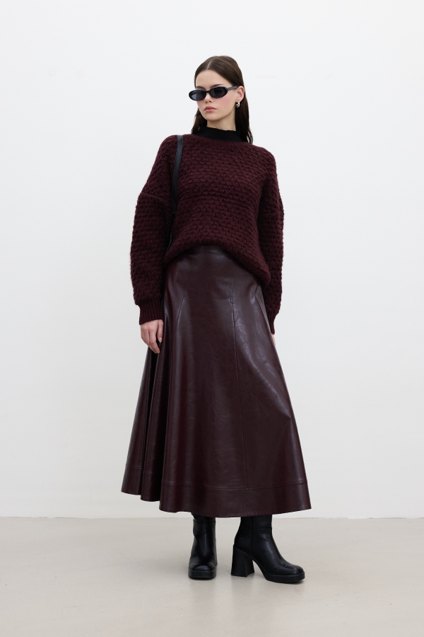 Manuka - WIDE CUT LEATHER SKIRT CLARET RED (1)