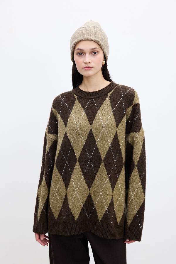 Manuka - BAKLAVA PATTERNED OVERSIZE SWEATER BROWN (1)