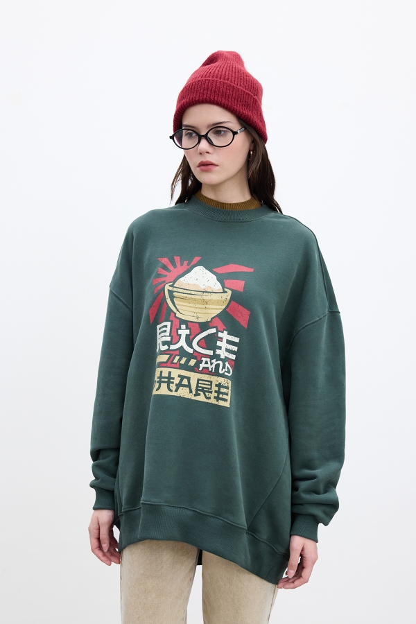 Manuka - OVERSIZE SWEATSHIRT WITH PRINTED DETAILS GREEN (1)