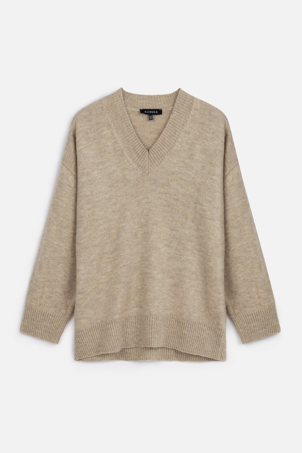 Manuka - PLAIN KNIT V-NECK KNIT SWEATER BEIGE (1)