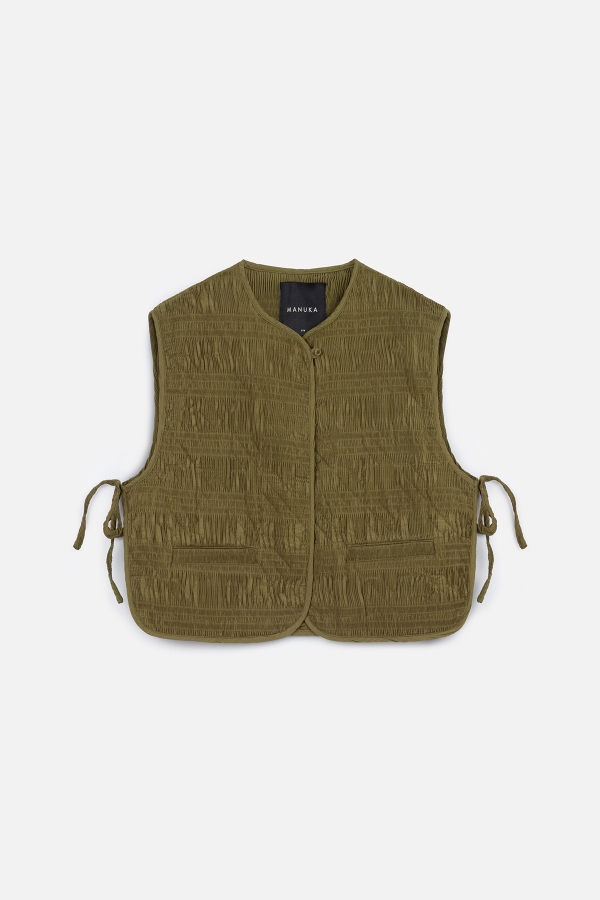 Manuka - QUILTED EMBROIDERED VEST GREEN (1)