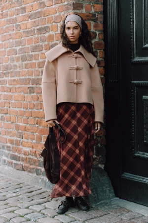 DESENLİ TÜL KLOŞ ETEK KAHVERENGİ EKOSE