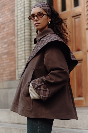 GRETA ŞAL DETAYLI PARKA CEKET KAHVERENGİ