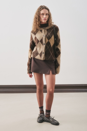 BAKLAVA DESENLİ HIRKA KAHVERENGİ