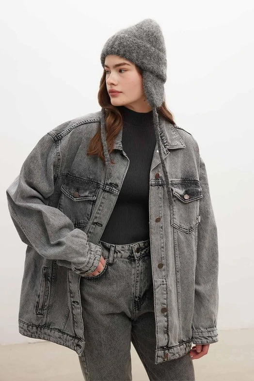 Oversize Denim Ceket Antrasit